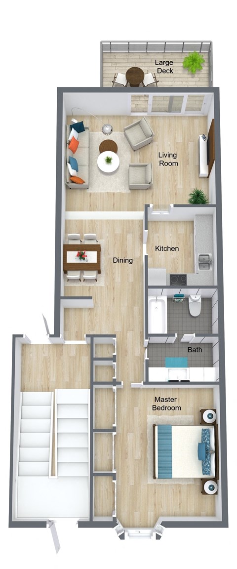 Floor plan for 1 bed, 1 bath, 719 sqft